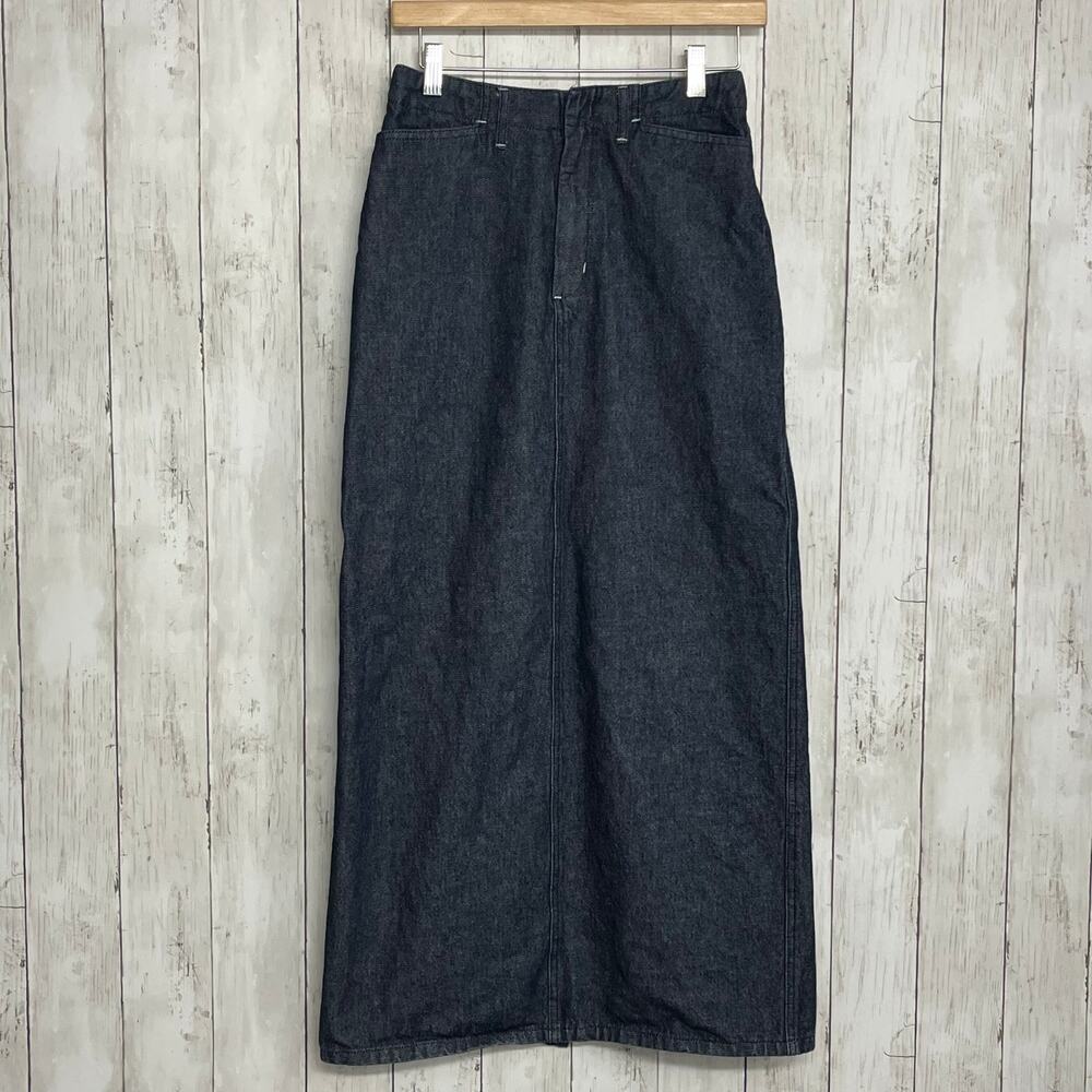 Vintage Contrast Blue Denim Maxi Skirt Size 3 90s Grunge Modest Cotton Long